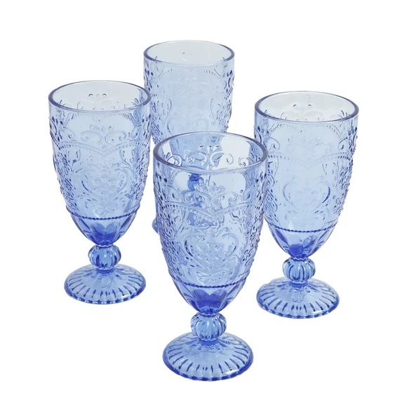 🌺 New Pioneer Woman (8) Amelia 14.7-Ounce Blue Embossed Heart Design Goblets - Picture 4 of 8